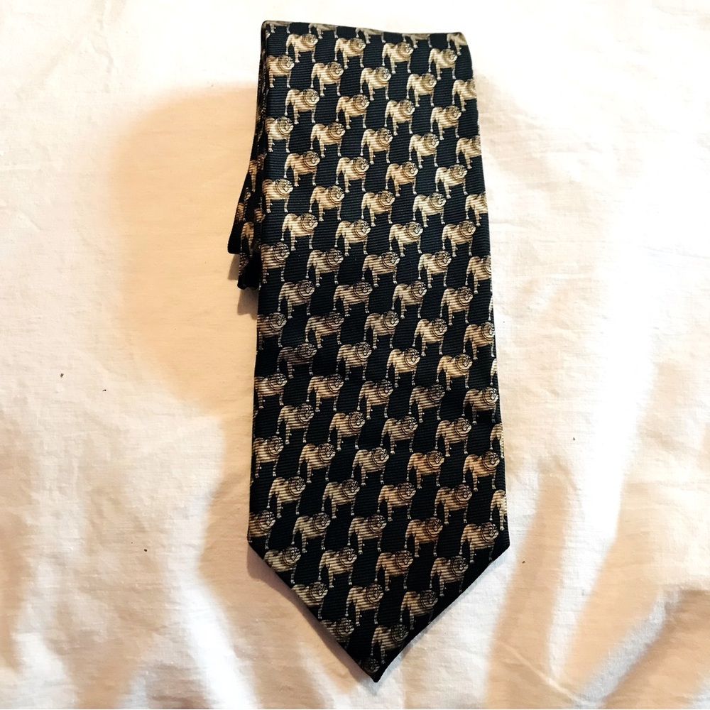 Vintage TMB Silk Classic Clothing Men's Bulldog Black and Gold Mens Neck Tie
